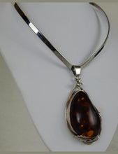 Load image into Gallery viewer, ART NOUVEAU HUGE VINTAGE BALTIC AMBER &amp; STERLING .925 ARTISAN PENDANT NECKLACE