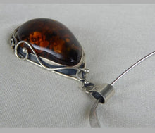 Load image into Gallery viewer, ART NOUVEAU HUGE VINTAGE BALTIC AMBER &amp; STERLING .925 ARTISAN PENDANT NECKLACE