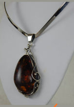 Load image into Gallery viewer, ART NOUVEAU HUGE VINTAGE BALTIC AMBER &amp; STERLING .925 ARTISAN PENDANT NECKLACE