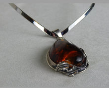 Load image into Gallery viewer, ART NOUVEAU HUGE VINTAGE BALTIC AMBER &amp; STERLING .925 ARTISAN PENDANT NECKLACE