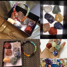 Load image into Gallery viewer, Sunligoo 7 Chakra Healing Crystals Natural Rough Raw Stones+Natural Gem Stone Chakra Bracelet Meditation Set Energy Stone Decor