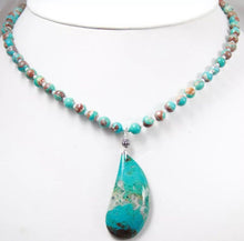 Load image into Gallery viewer, RARE BLUE ARIZONA CHRYSOCOLLA PENDANT NEVADA TURQUOISE BEADS 925 SILVER NECKLACE