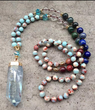 Load image into Gallery viewer, YA2433 Blue Quartz Point Pendant Clear Quartz Stone lapis Shoushan stone Knot Handmade Necklace