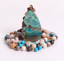 Load image into Gallery viewer, Women's Fashion Handmade Boho Necklace Mix Natural Stones Big Teardrop Pendant Necklace Lariat Beads Knotted Bohemia Necklace