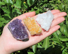 Load image into Gallery viewer, Citrine Amethyst Clear Quartz Crystal Clusters: 3 Piece Lot (Druze Specimen)