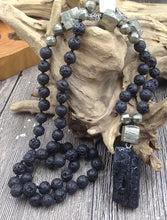 Load image into Gallery viewer, YA3071  Natural Tourmaline Stone Pendant Pyrite Lava Stone Beads Knot Handmade Necklace