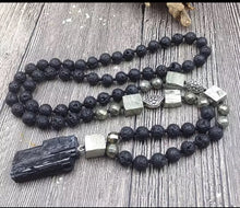 Load image into Gallery viewer, YA3071  Natural Tourmaline Stone Pendant Pyrite Lava Stone Beads Knot Handmade Necklace