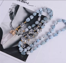 Load image into Gallery viewer, Handmade Gold Or Silver Pendant Aquamarines Stone Necklace Clear Beaded Necklace For Fashion Jewelry