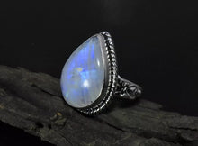 Load image into Gallery viewer, Natural Blue Rainbow Moonstone 925 Solid Sterling Silver Ring Size US 8.0 o134