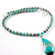 Load image into Gallery viewer, RARE BLUE ARIZONA CHRYSOCOLLA PENDANT NEVADA TURQUOISE BEADS 925 SILVER NECKLACE