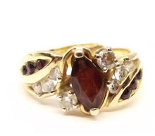Load image into Gallery viewer, Vtg 14K Gold Garnet Diamond Ring Sz 5.5 Cocktail .42 Carat TCW Estate Ornate