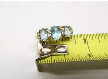 Load image into Gallery viewer, Vtg 14K Gold Blue Topaz Diamond Ring Sz 7.75 Triple Stone .08 Carat TCW EState