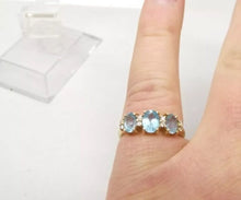 Load image into Gallery viewer, Vtg 14K Gold Blue Topaz Diamond Ring Sz 7.75 Triple Stone .08 Carat TCW EState