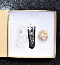 Load image into Gallery viewer, CHARGED 7 Chakra Starburst Flash Nuummite Crystal Perfect Pendant™ + 20" Chain