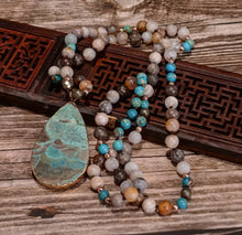 Load image into Gallery viewer, Women's Fashion Handmade Boho Necklace Mix Natural Stones Big Teardrop Pendant Necklace Lariat Beads Knotted Bohemia Necklace