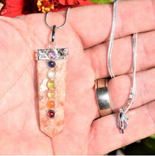 Load image into Gallery viewer, CHARGED 7 Chakra Himalayan Sunstone Crystal Perfect Pendant™ + 20" Chain WOW