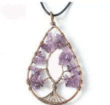 Load image into Gallery viewer, Water Drop Tree Of Life Natural Purple Amethyst Gemstone Woman Necklace Pendants