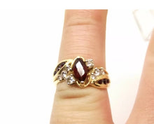 Load image into Gallery viewer, Vtg 14K Gold Garnet Diamond Ring Sz 5.5 Cocktail .42 Carat TCW Estate Ornate
