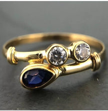 Load image into Gallery viewer, Yet Playful ring made of gold 585 14k adorned with a Sapphire and White Stones