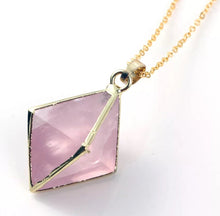 Load image into Gallery viewer, Kraft-beads Popular Light Yellow Gold Color Natural Rose Pink Quartz Pendant Pyramid Necklace Link Chain Fashion Jewelry