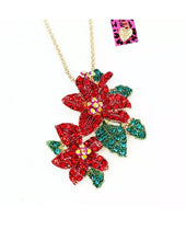 Load image into Gallery viewer, Betsey Johnson Red Enamel Crystal Flower Pendant Chain Necklace/Brooch Pin Gift