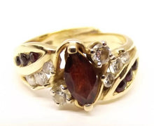 Load image into Gallery viewer, Vtg 14K Gold Garnet Diamond Ring Sz 5.5 Cocktail .42 Carat TCW Estate Ornate