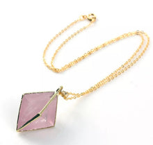 Load image into Gallery viewer, Kraft-beads Popular Light Yellow Gold Color Natural Rose Pink Quartz Pendant Pyramid Necklace Link Chain Fashion Jewelry