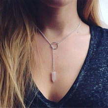 Load image into Gallery viewer, Natural Stone Crystal Pink Quartz Hexagon Pendant Necklaces Women Bullet Shaped Silver Link Chain Necklaces Jewelry Gifts