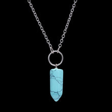 Load image into Gallery viewer, Natural Stone Crystal Pink Quartz Hexagon Pendant Necklaces Women Bullet Shaped Silver Link Chain Necklaces Jewelry Gifts