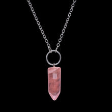 Load image into Gallery viewer, Natural Stone Crystal Pink Quartz Hexagon Pendant Necklaces Women Bullet Shaped Silver Link Chain Necklaces Jewelry Gifts