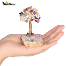 Load image into Gallery viewer, Sunligoo 1x Mini Natural Crystal Money Tree Tumbled Gemstone Bonsai Tree&amp;Raw Agate Quartz Geode Base Feng Shui Crystal Figurines