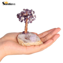 Load image into Gallery viewer, Sunligoo 1x Mini Natural Crystal Money Tree Tumbled Gemstone Bonsai Tree&amp;Raw Agate Quartz Geode Base Feng Shui Crystal Figurines