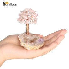 Load image into Gallery viewer, Sunligoo 1x Mini Natural Crystal Money Tree Tumbled Gemstone Bonsai Tree&amp;Raw Agate Quartz Geode Base Feng Shui Crystal Figurines