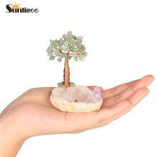 Load image into Gallery viewer, Sunligoo 1x Mini Natural Crystal Money Tree Tumbled Gemstone Bonsai Tree&amp;Raw Agate Quartz Geode Base Feng Shui Crystal Figurines