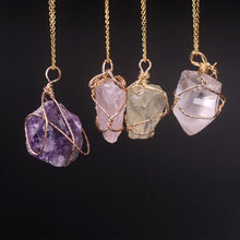 Load image into Gallery viewer, New Classic Handmade Twining Irregular Natural Stone Pendant Purple Crystal Pink Quartz Crystal Necklace For Women