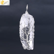 Load image into Gallery viewer, CSJA Natural Crystal Pillar Big Pendants Antique Copper Wire Wrapped Tree of Life Quartz Pendant for Necklace PPC Chain F554