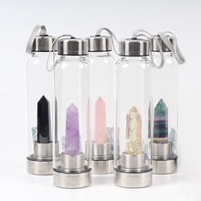 Load image into Gallery viewer, New Product All Kinds Of Natural Quartz Gemstone Crystal Glass Elixir Water Bottle Point With Crystal Wand Healing Bamboo bottle