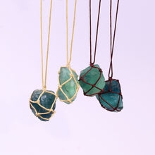 Load image into Gallery viewer, Ethnic Hand-woven Braided Rope Natural Quartz Crystal Stone Blue Green Fluorite Treatment Stone Pendant Necklace Healing Jewelry