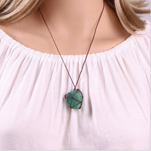 Load image into Gallery viewer, Ethnic Hand-woven Braided Rope Natural Quartz Crystal Stone Blue Green Fluorite Treatment Stone Pendant Necklace Healing Jewelry