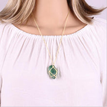 Load image into Gallery viewer, Ethnic Hand-woven Braided Rope Natural Quartz Crystal Stone Blue Green Fluorite Treatment Stone Pendant Necklace Healing Jewelry
