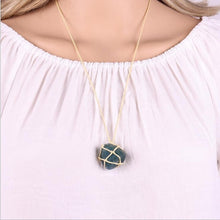 Load image into Gallery viewer, Ethnic Hand-woven Braided Rope Natural Quartz Crystal Stone Blue Green Fluorite Treatment Stone Pendant Necklace Healing Jewelry
